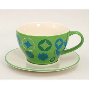 Starbucks Holiday 2006 Elf Stocking Cup With Saucer Blue/Green Design 12oz